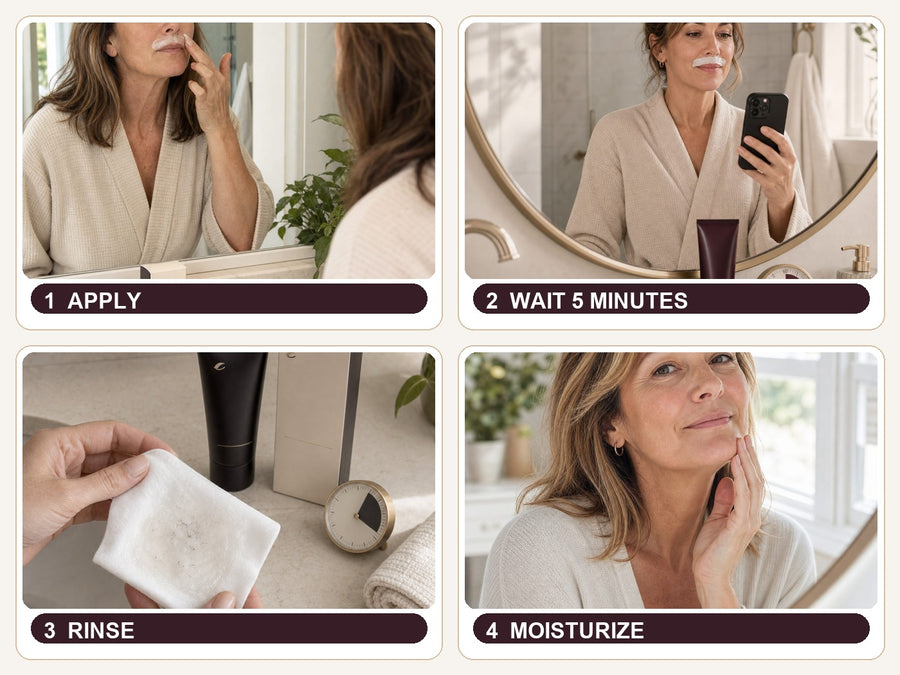 Four step Meravae demo: apply wait rinse moisturize