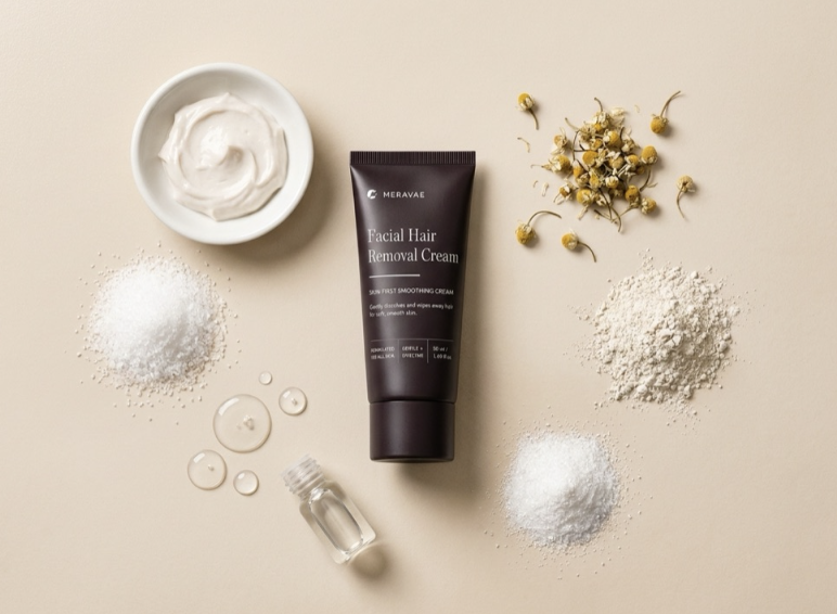 Meravae formula ingredients flat lay