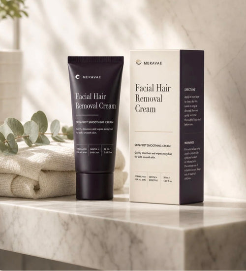 Meravae facial hair removal cream tube and box