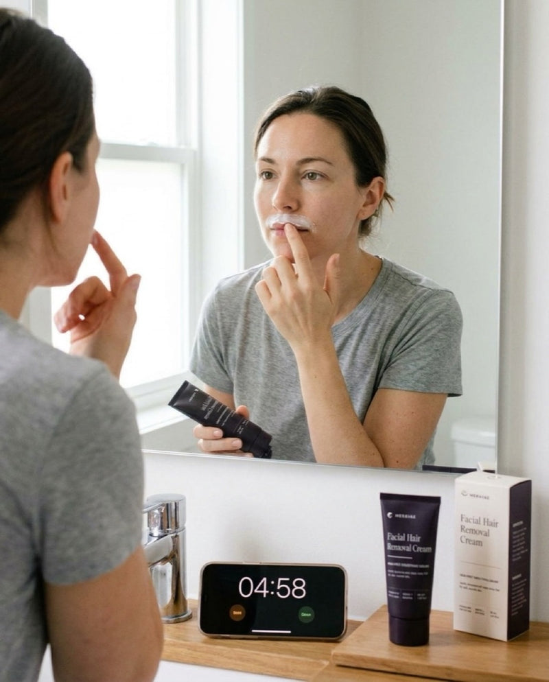 Applying Meravae above the upper lip